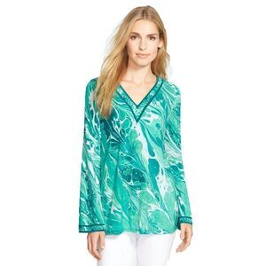 New! MICHAEL KORS Women's Rainwater Print Long Sleeve Tunic Top Blouse NWT